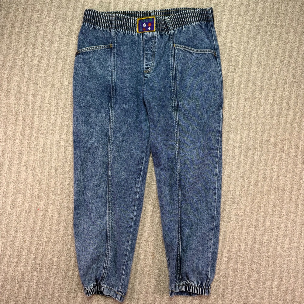 Vintage Jock Jean Acid Wash Denim Jogger Pants Medium Sports Embroidered USA